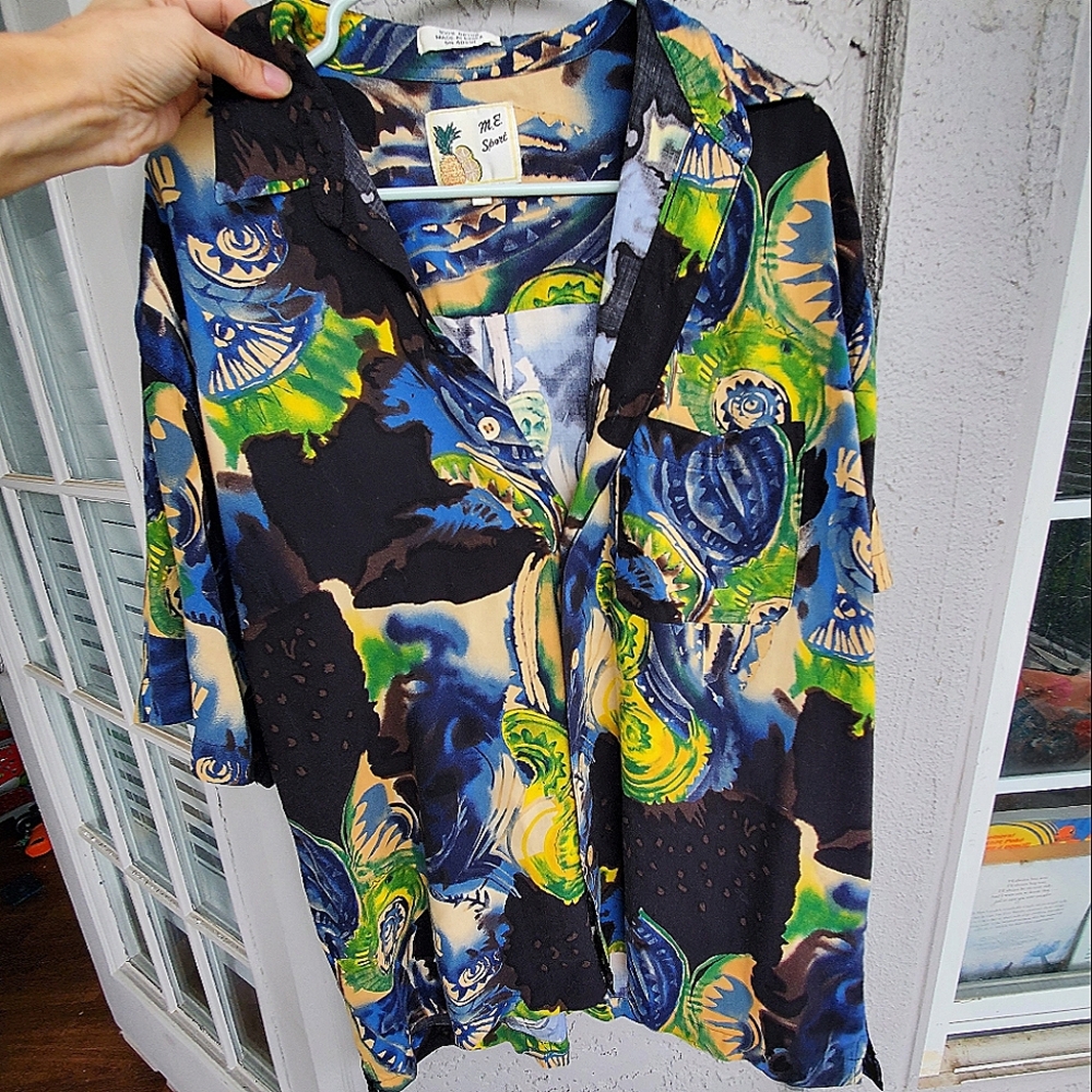M.E.Sport Mens Vintage Tropical Button-Down Shirt L